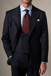 Dark Blue Herringbone 3 Pieces Suit - Traje a medida BUND