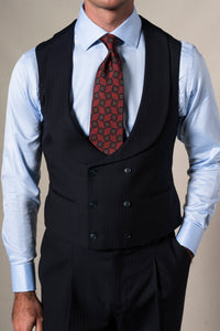 Dark Blue Herringbone 3 Pieces Suit - Traje a medida BUND
