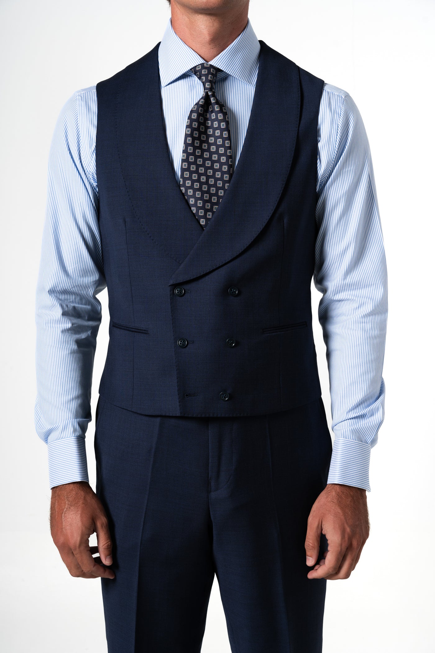 Wales Wool Navy Blue Tailoring Vest Double