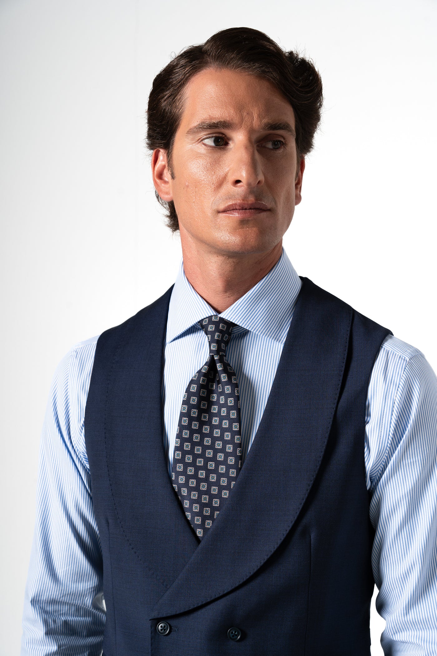 Wales Wool Navy Blue Tailoring Vest Double