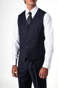 Herringbone Wool Dark Navy Tailoring Vest Single