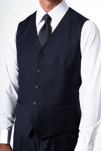 Herringbone Wool Dark Navy Tailoring Vest Single