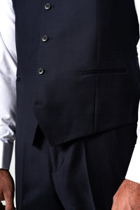 Herringbone Wool Dark Navy Tailoring Vest Single