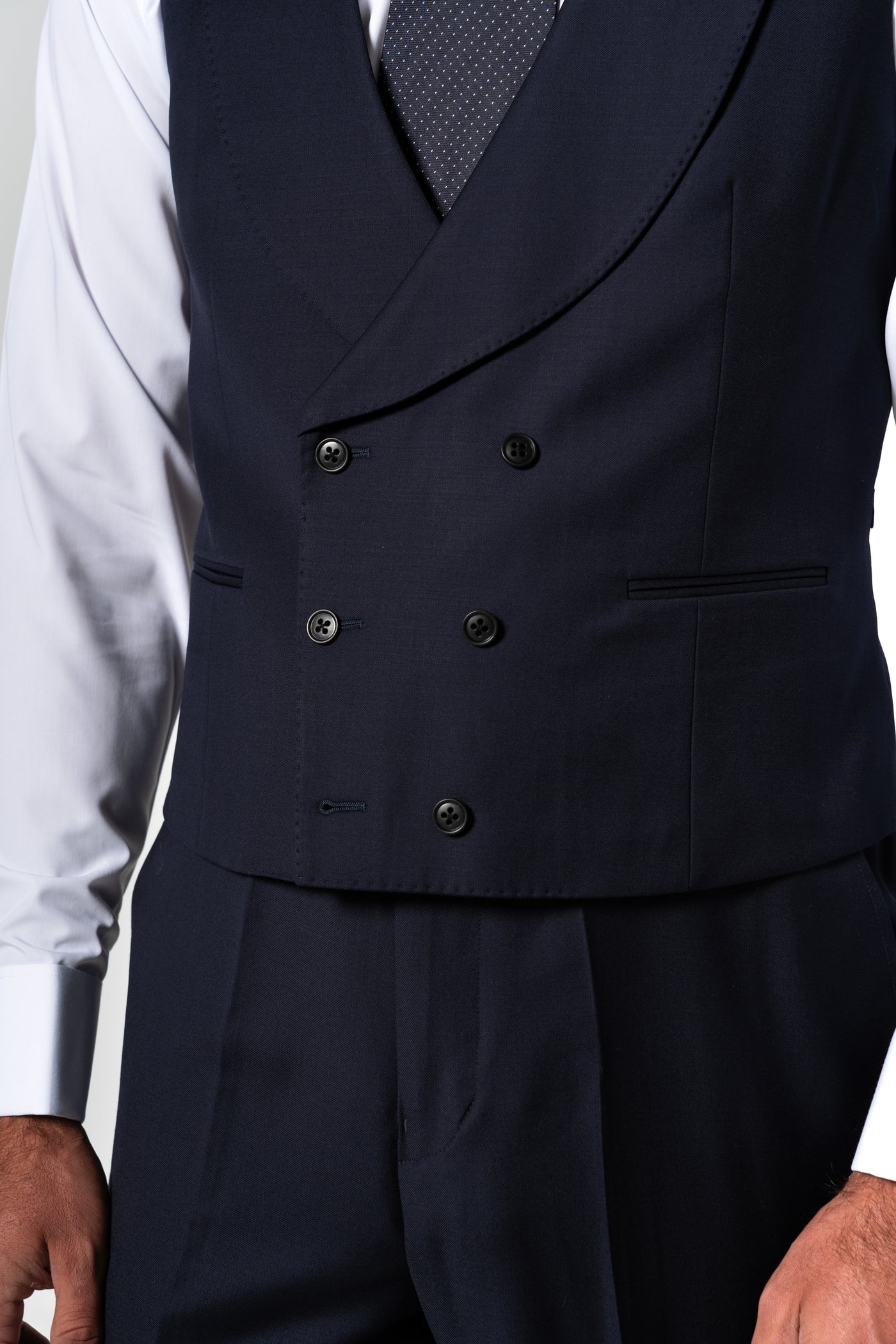 Plain Wool Dark Navy Tailoring Vest Double