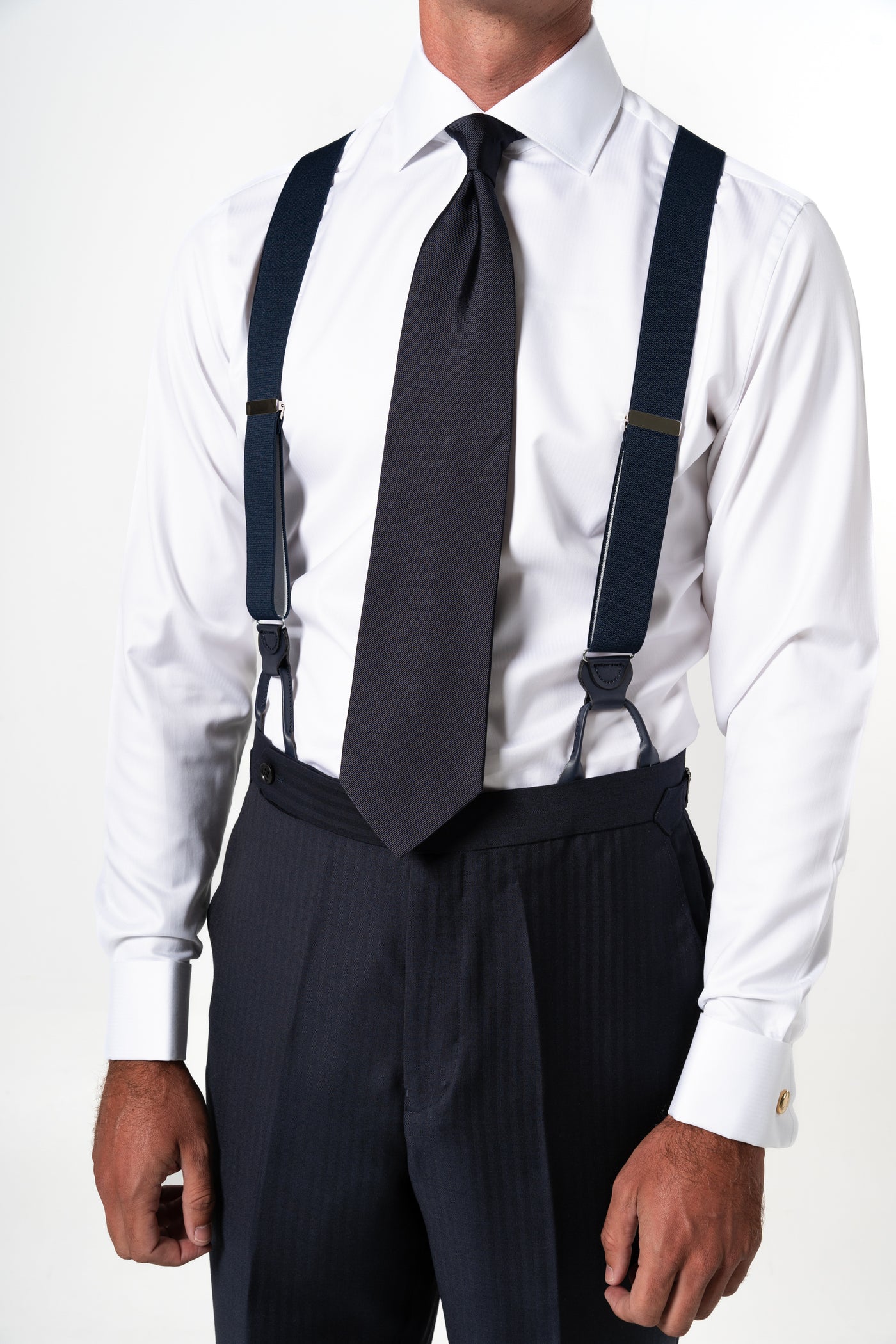 Herringbone Wool Dark Navy Tailoring Pants