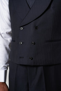 Herringbone Wool Dark Navy Tailoring Vest Double