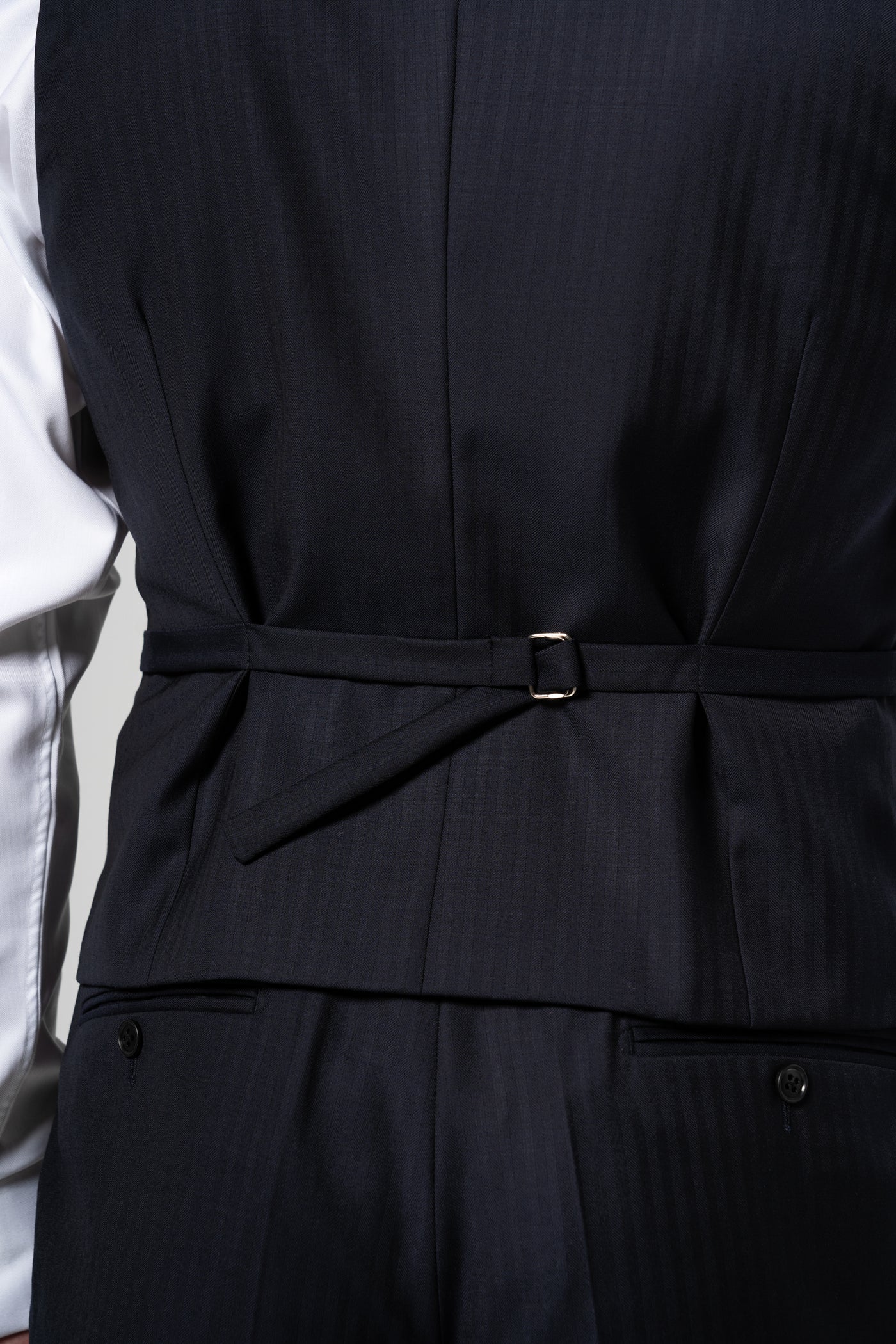 Herringbone Wool Dark Navy Tailoring Vest Double