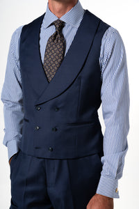 Plain Wool Navy Blue Tailoring Vest Double