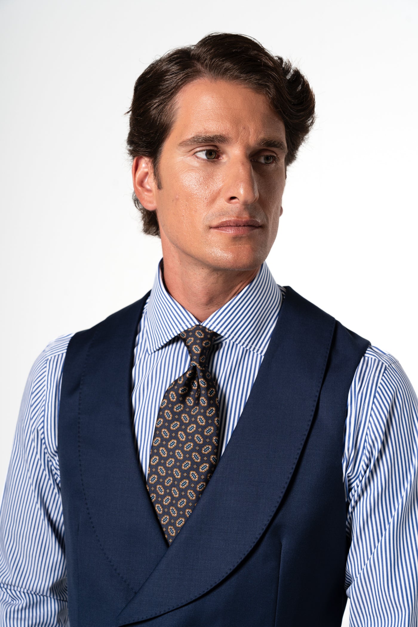 Plain Wool Navy Blue Tailoring Vest Double