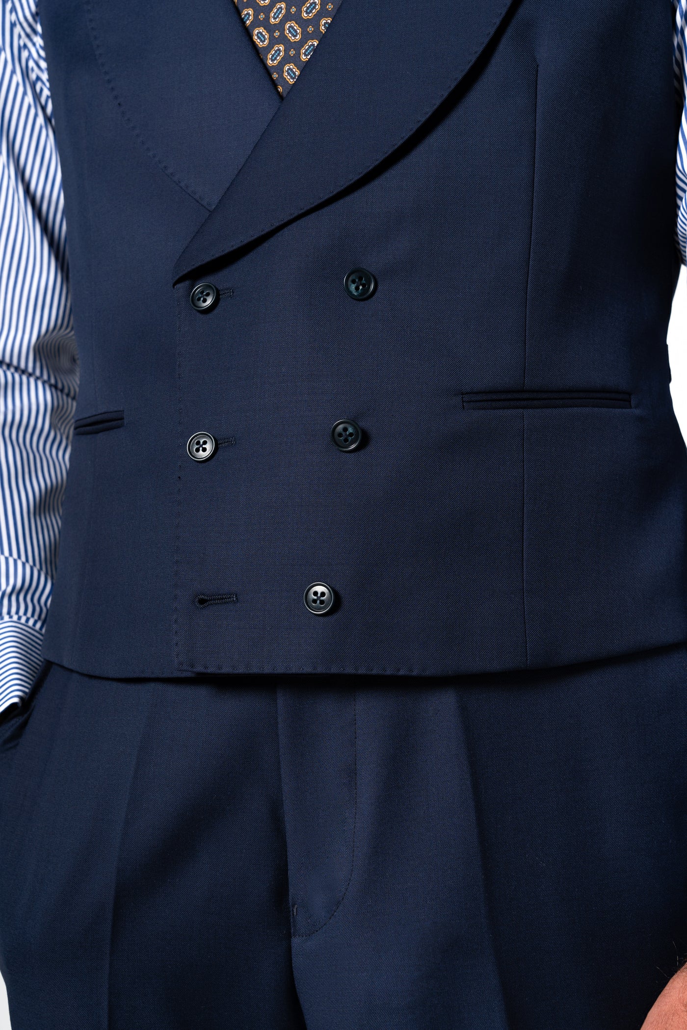 Plain Wool Navy Blue Tailoring Vest Double