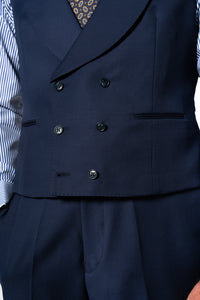 Plain Wool Navy Blue Tailoring Vest Double