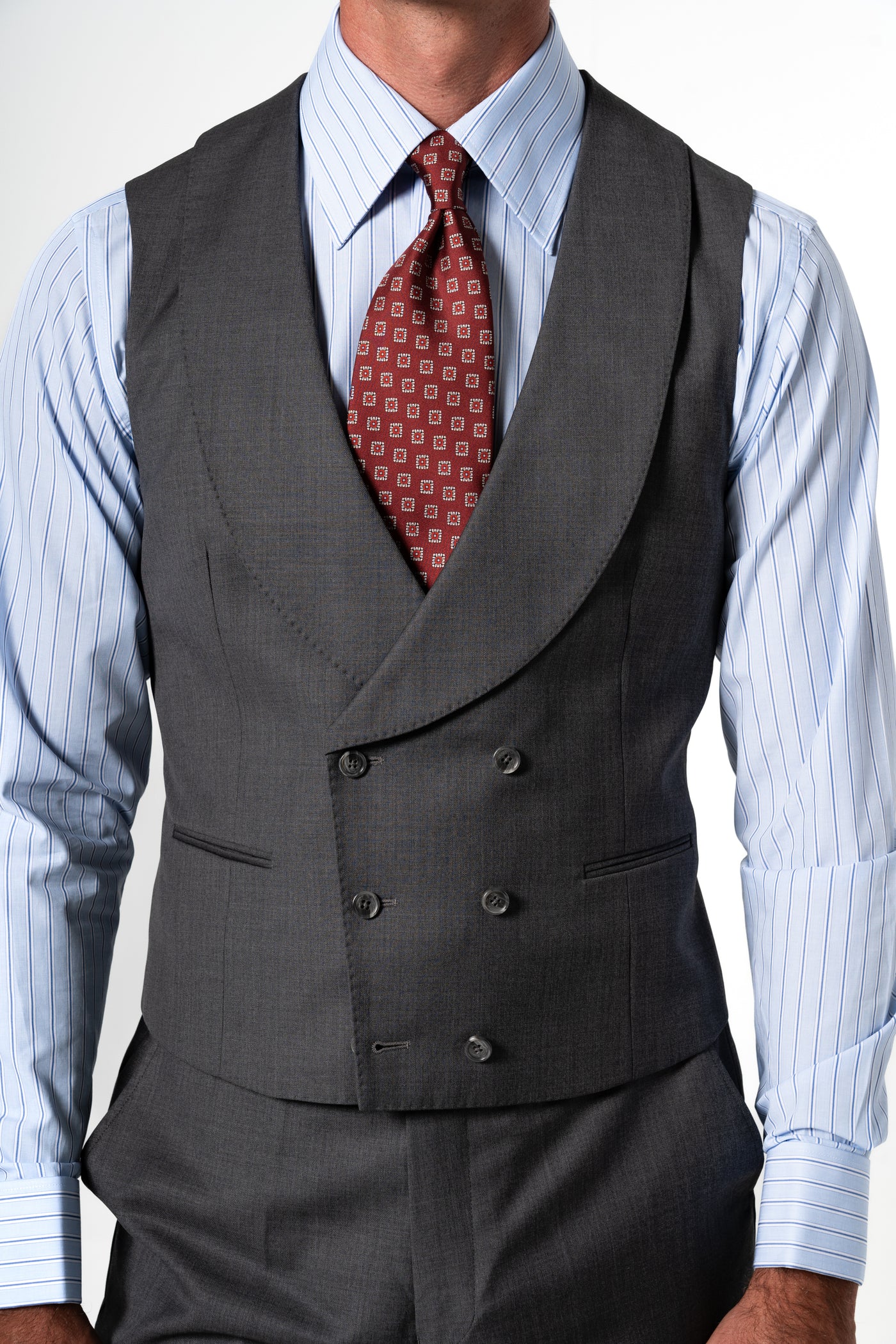 Plain Wool Light Grey Tailoring Vest Double