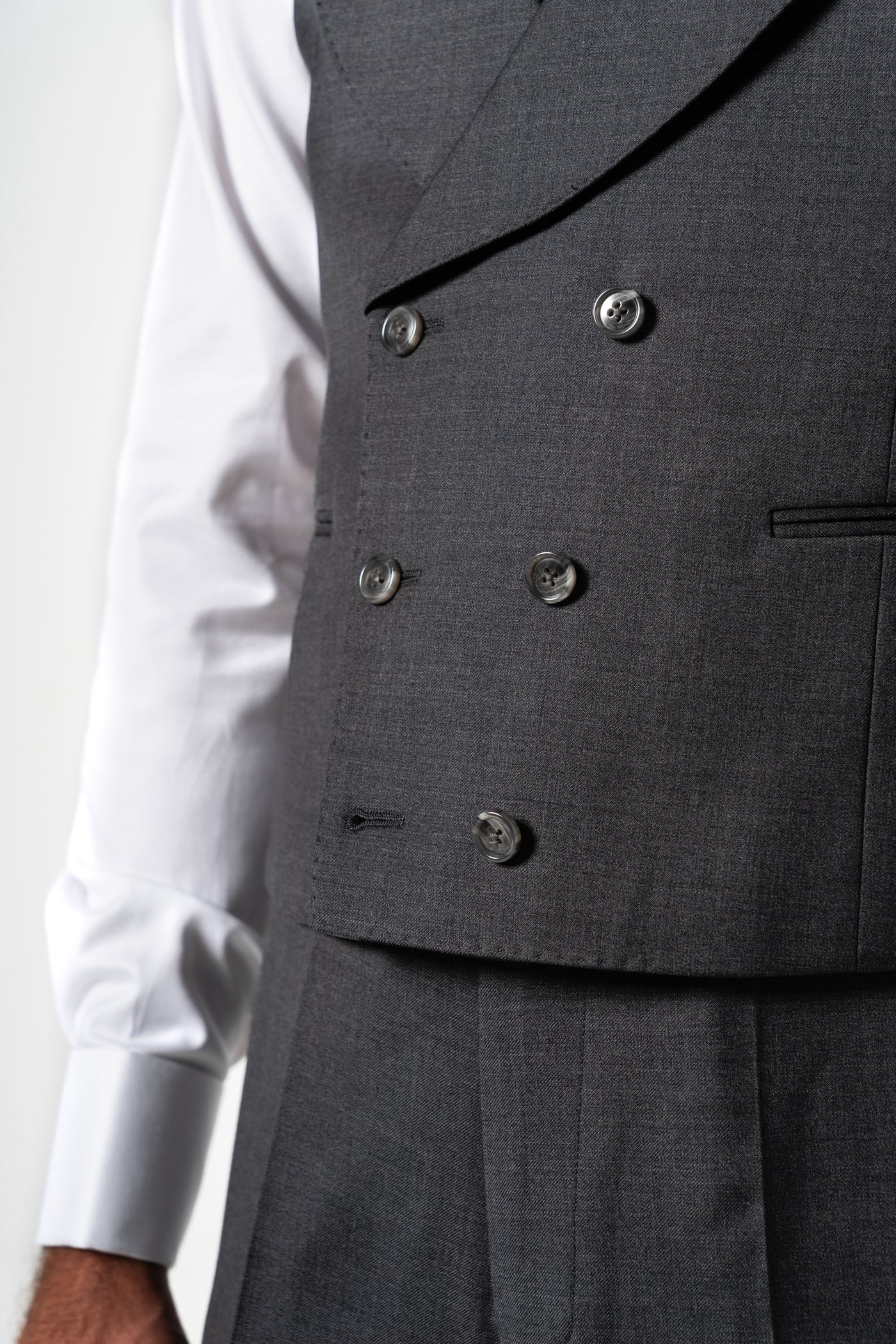 Plain Wool Stone Grey Tailoring Vest Double