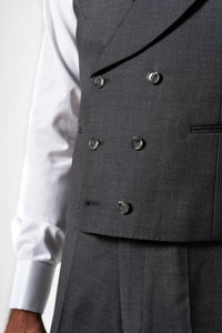 Plain Wool Stone Grey Tailoring Vest Double