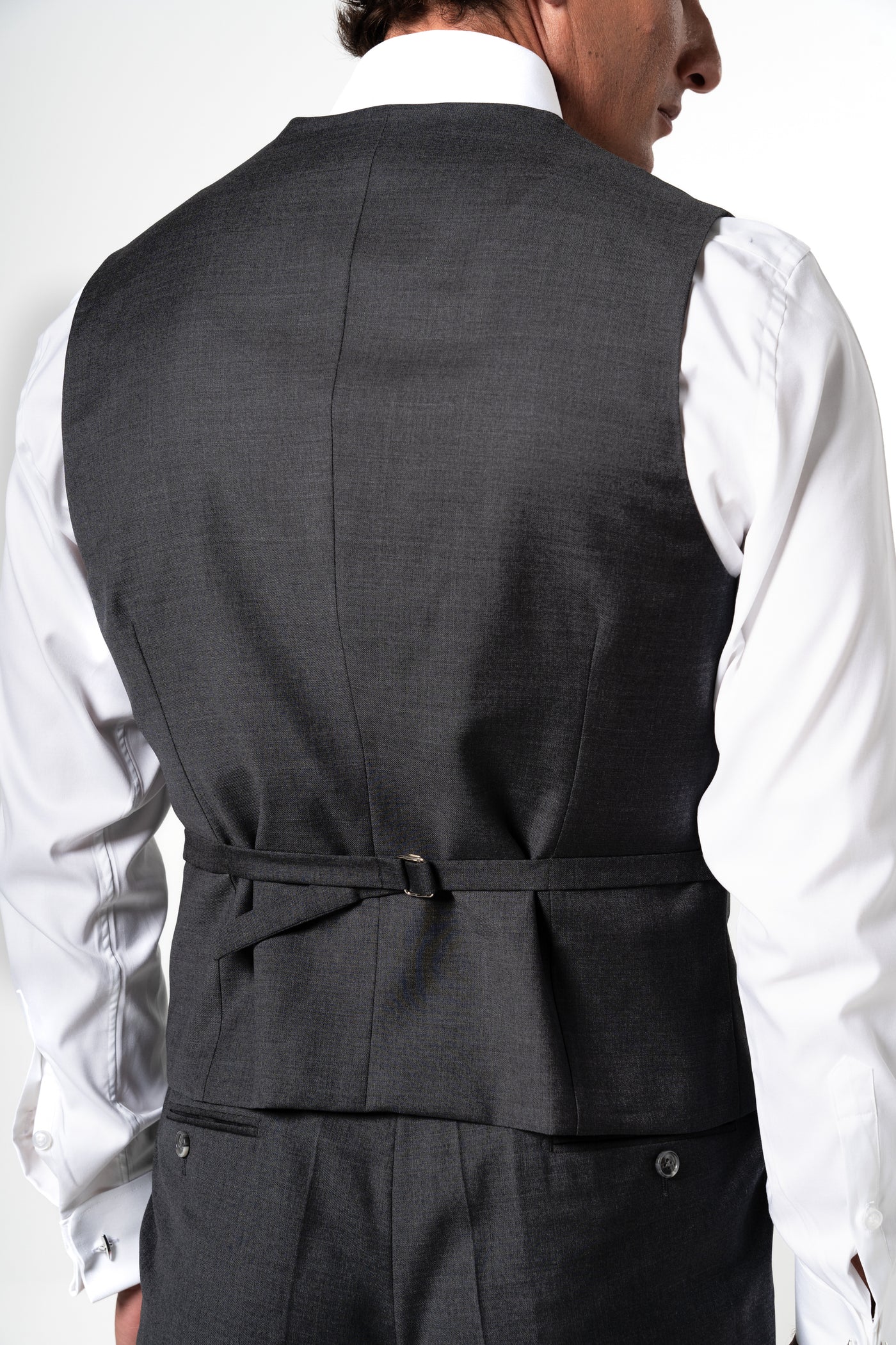 Plain Wool Stone Grey Tailoring Vest Double