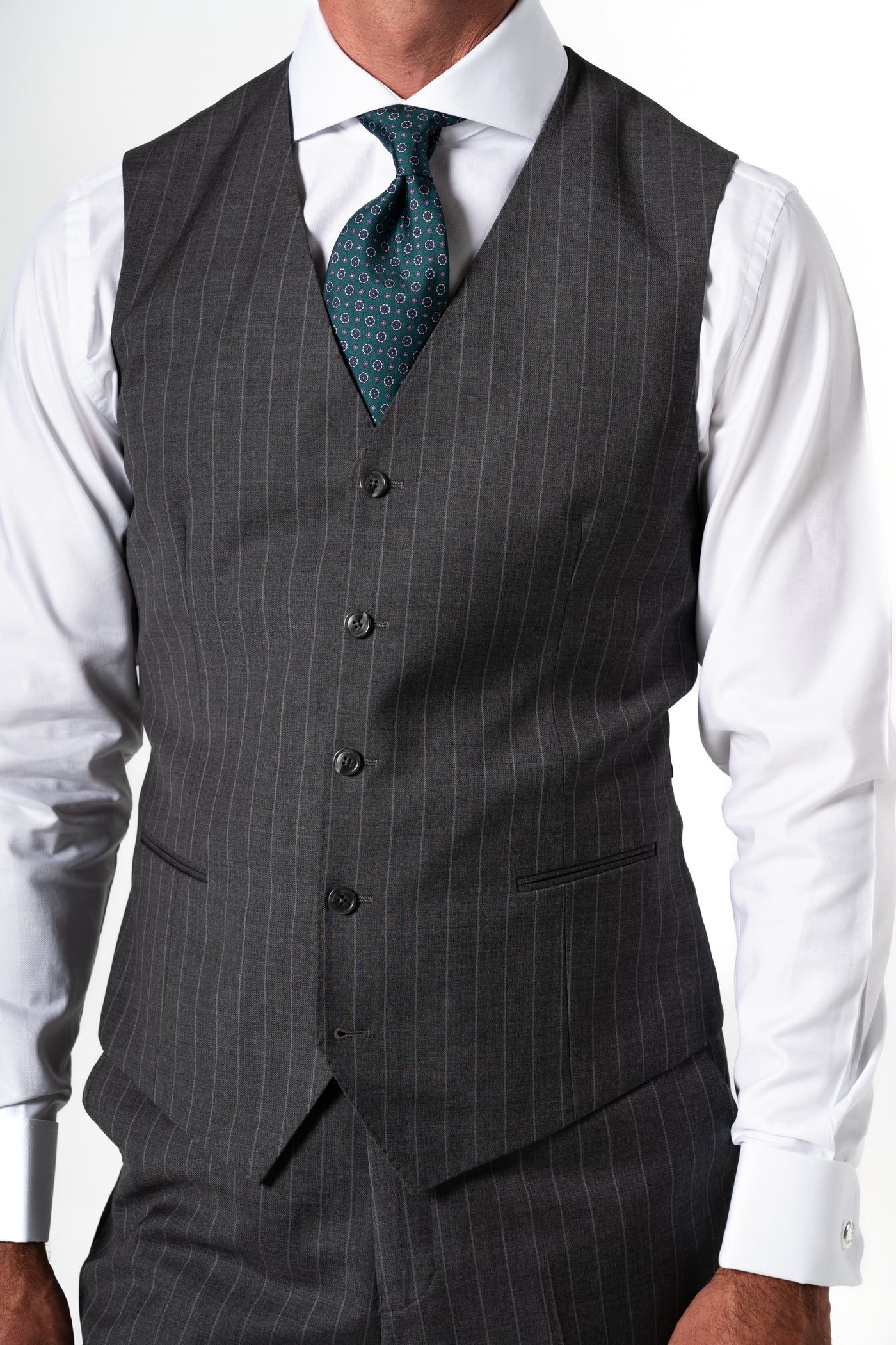 Stripes Wool Stone Grey Tailoring Vest Single