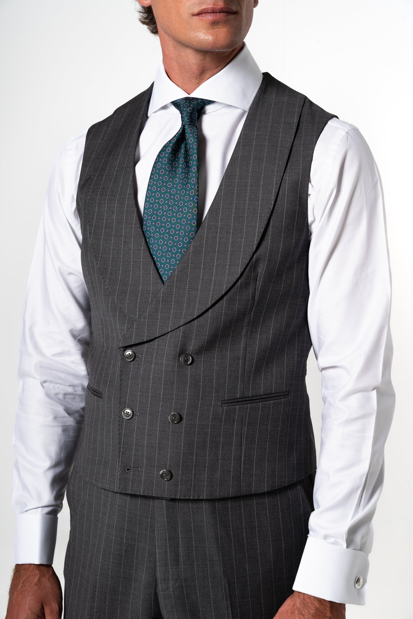 Stripes Wool Stone Grey Tailoring Vest Double