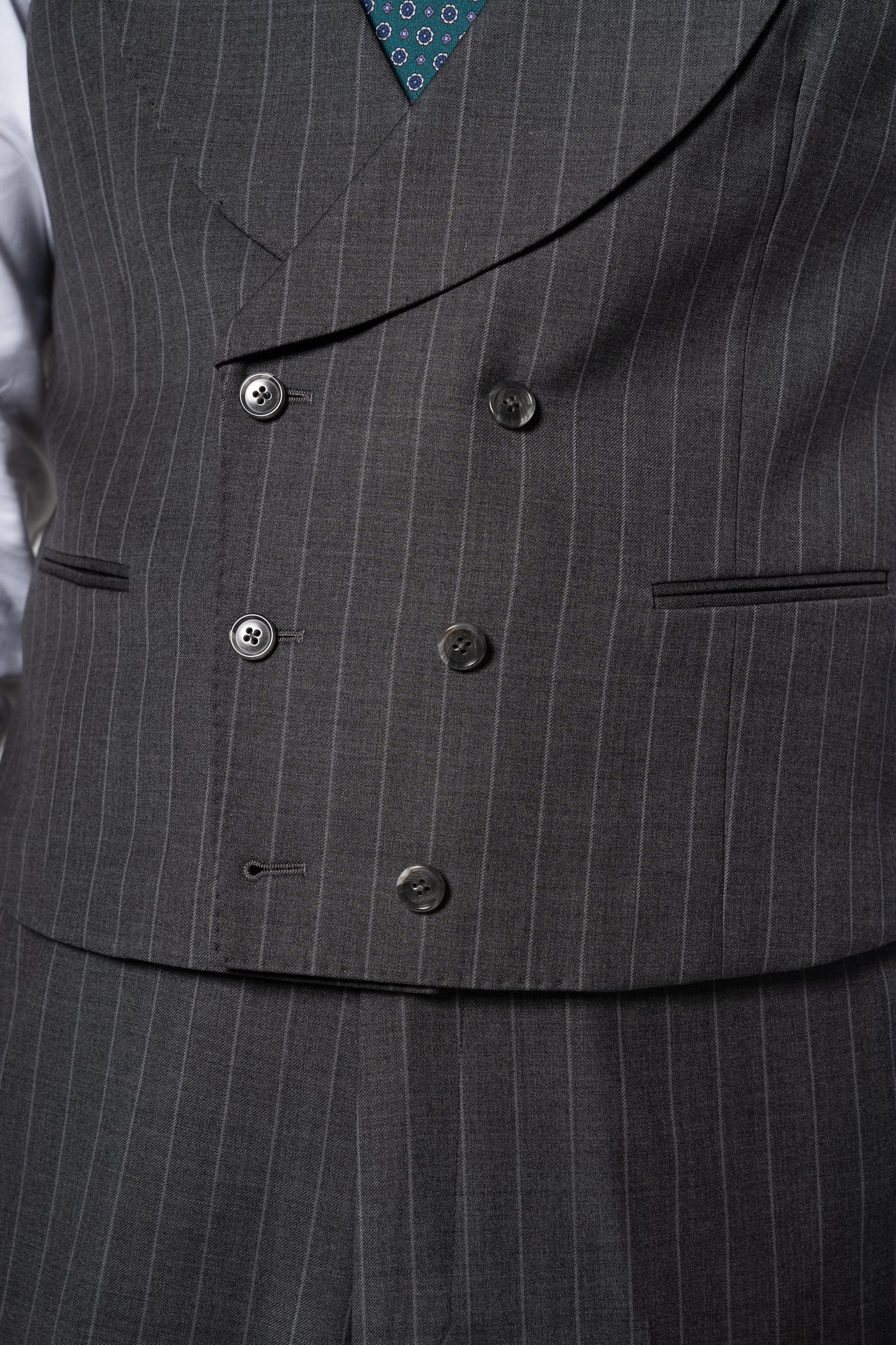 Stripes Wool Stone Grey Tailoring Vest Double