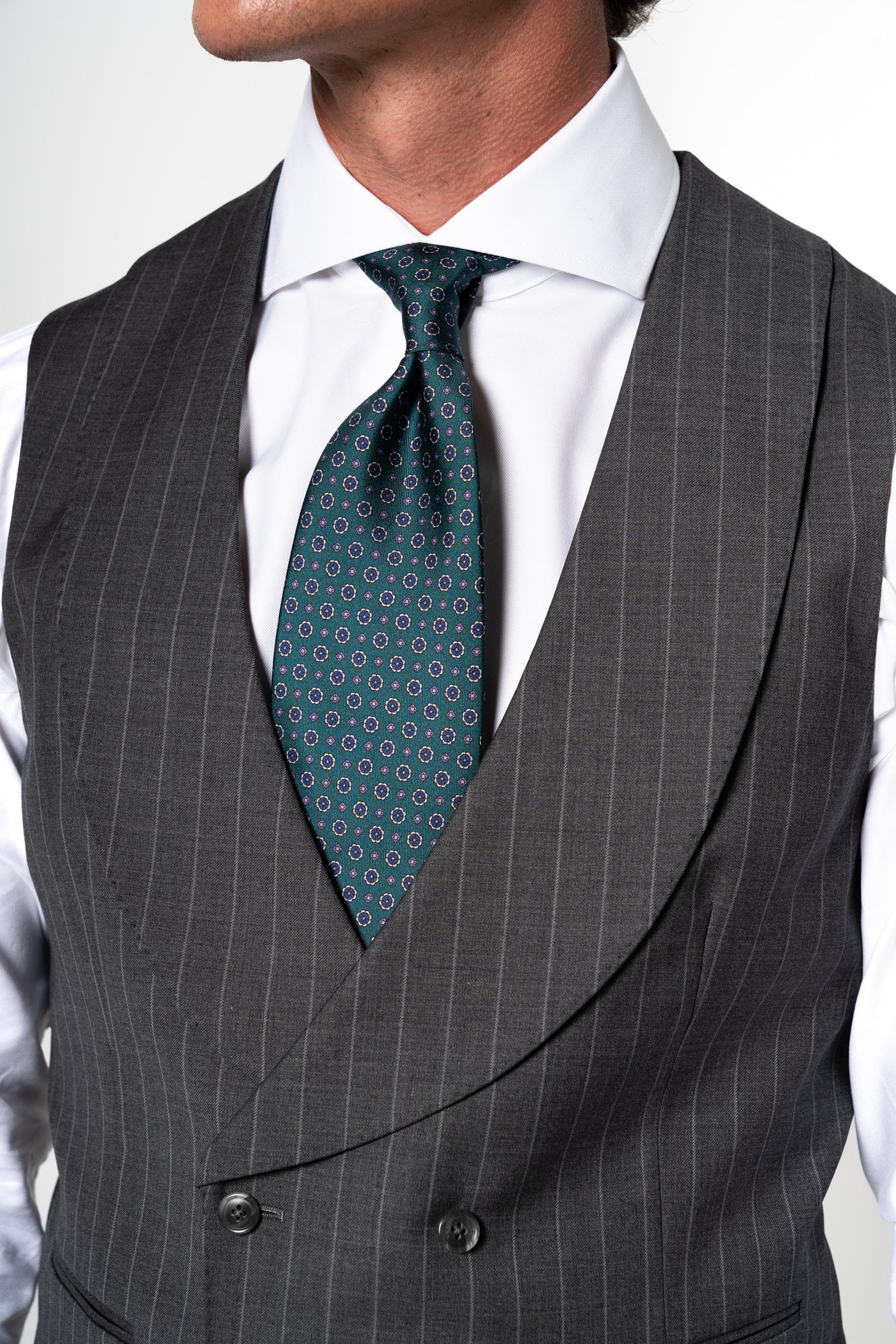 Stripes Wool Stone Grey Tailoring Vest Double