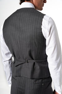 Stripes Wool Stone Grey Tailoring Vest Double
