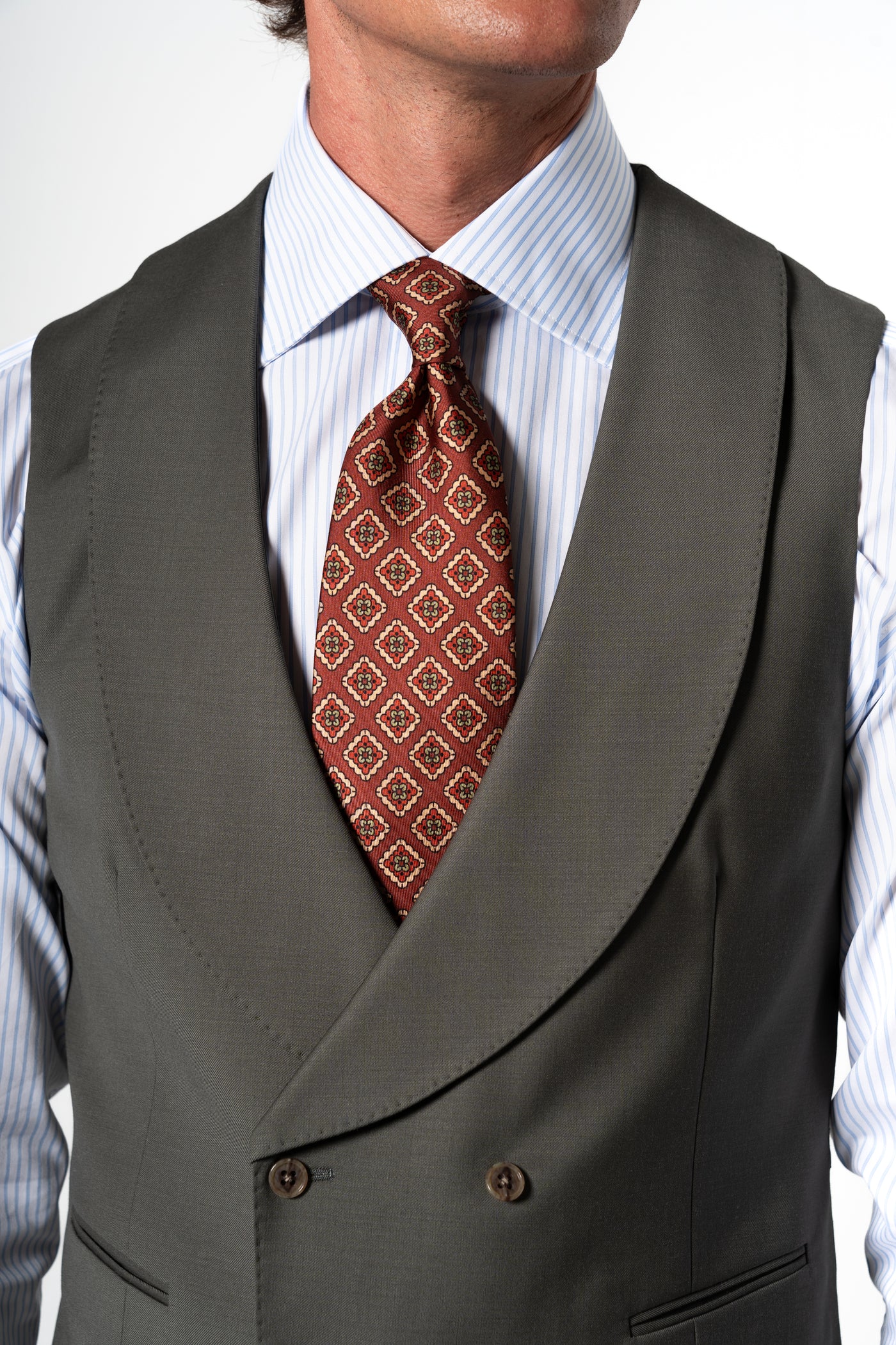 Plain Wool Olive Green Tailoring Vest Double