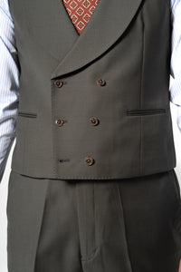 Plain Wool Olive Green Tailoring Vest Double