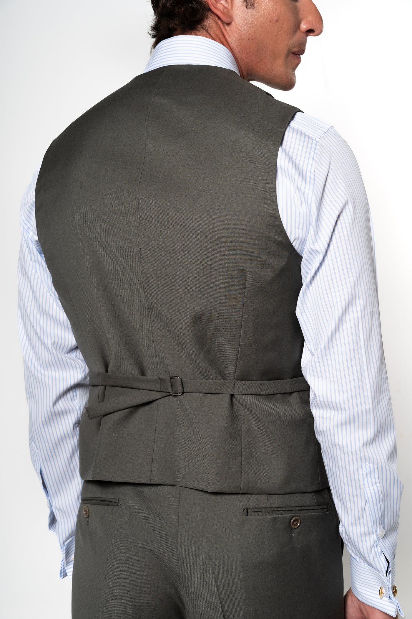 Plain Wool Olive Green Tailoring Vest Double