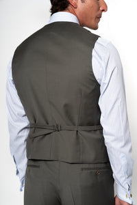 Plain Wool Olive Green Tailoring Vest Double
