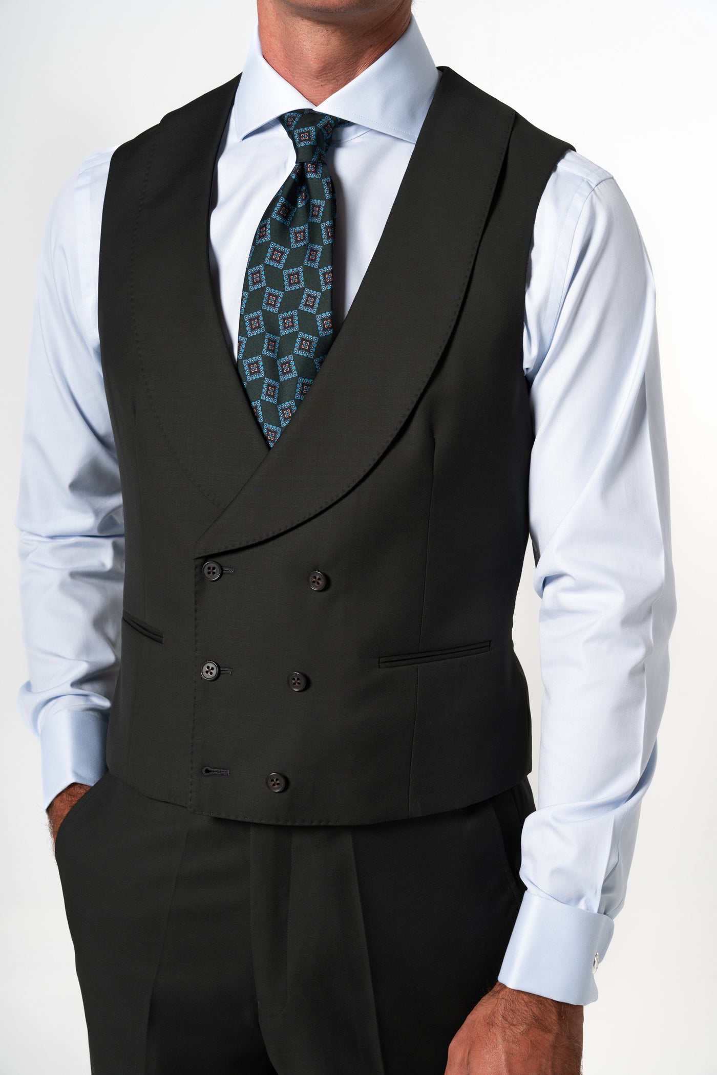 Plain Wool Dark Green Tailoring Vest Double