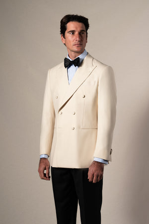 Off White Herringbone Tuxedo - Esmoquin a medida BUND