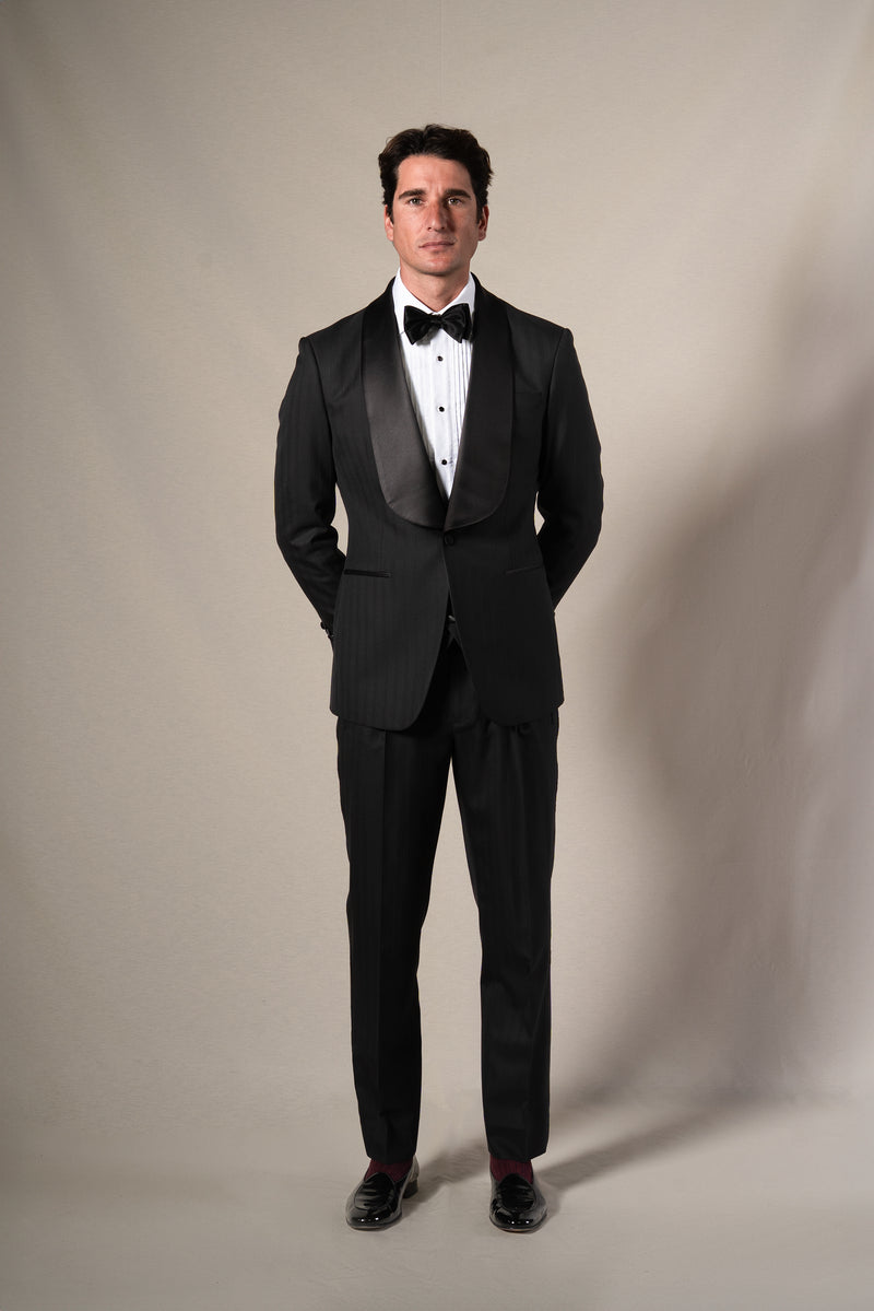 Black Herringbone 3 Pieces Tuxedo - Esmoquin a medida BUND