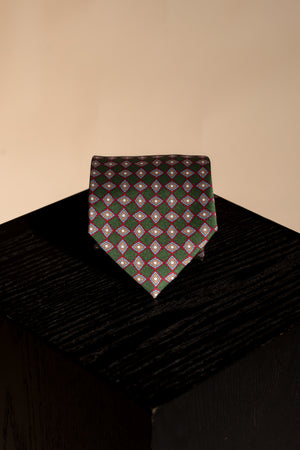 Corbata Geometric Rhombus Green de seda - BUND
