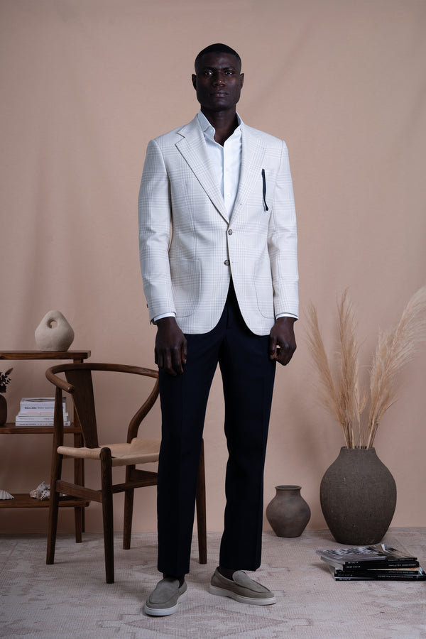 Houndstooth Beige Wool Blazer