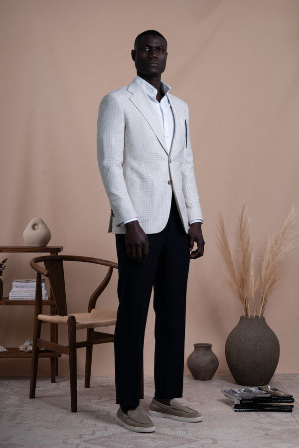 Houndstooth Beige Wool Blazer