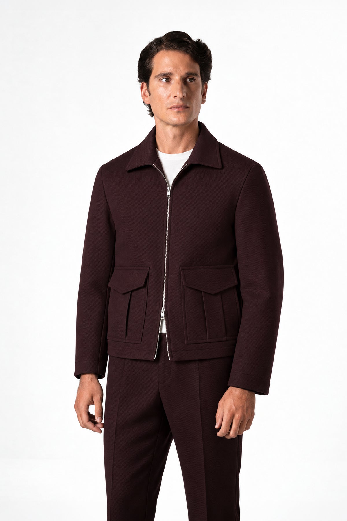 Burgundy Tropical Wool Flight Jacket