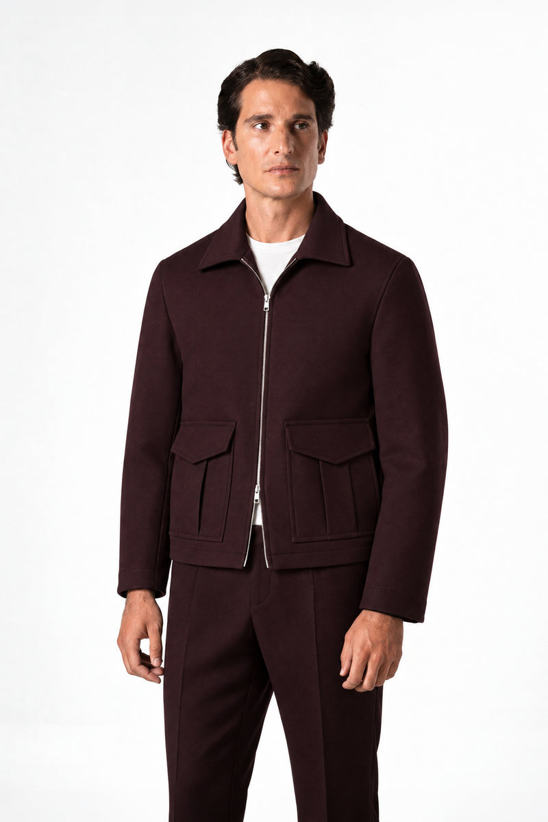 Burgundy Tropical Wool Flight Jacket