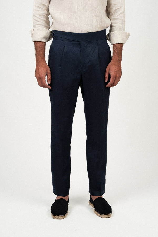 Pantalón Lino Soft Ghurka Navy - Pantalón a medida BUND