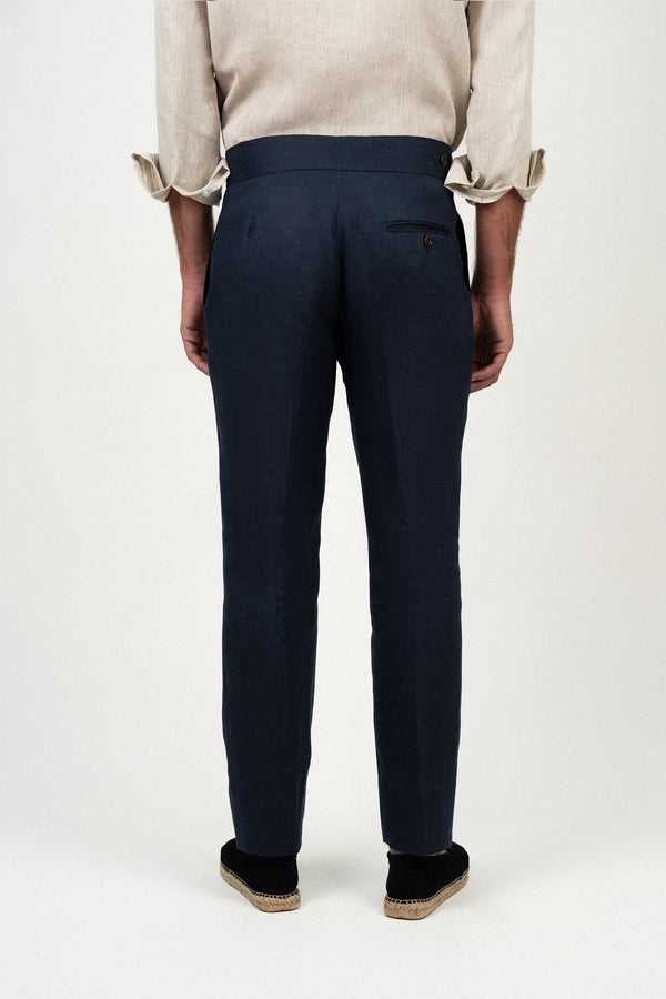 Pantalón Lino Soft Ghurka Navy - Pantalón a medida BUND