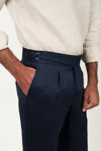 Pantalón Lino Soft Ghurka Navy - Pantalón a medida BUND