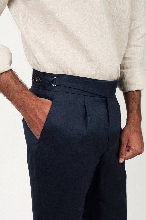 Pantalón Lino Soft Ghurka Navy - Pantalón a medida BUND