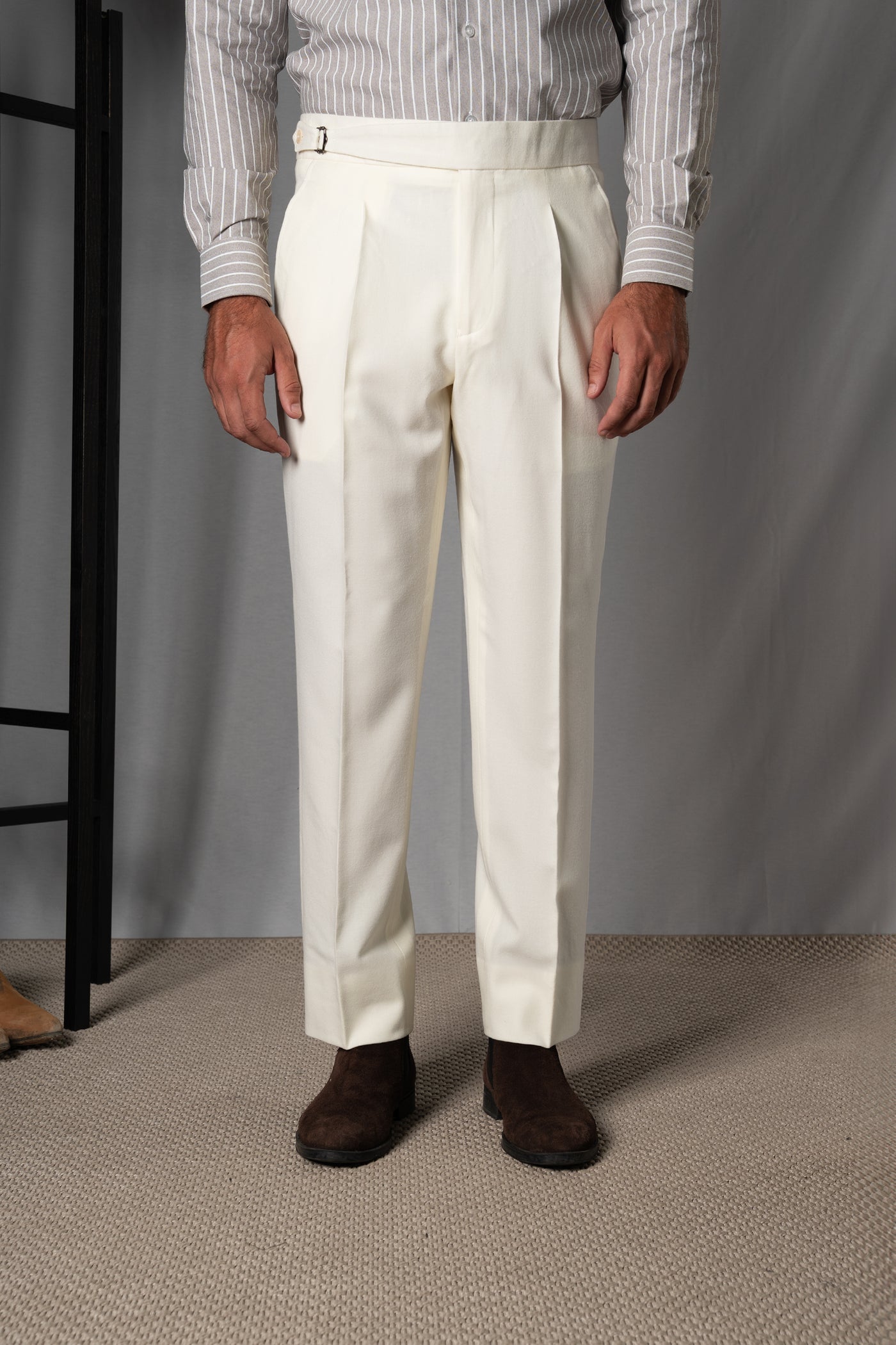 Flannel Ivory Wool Casual Pants