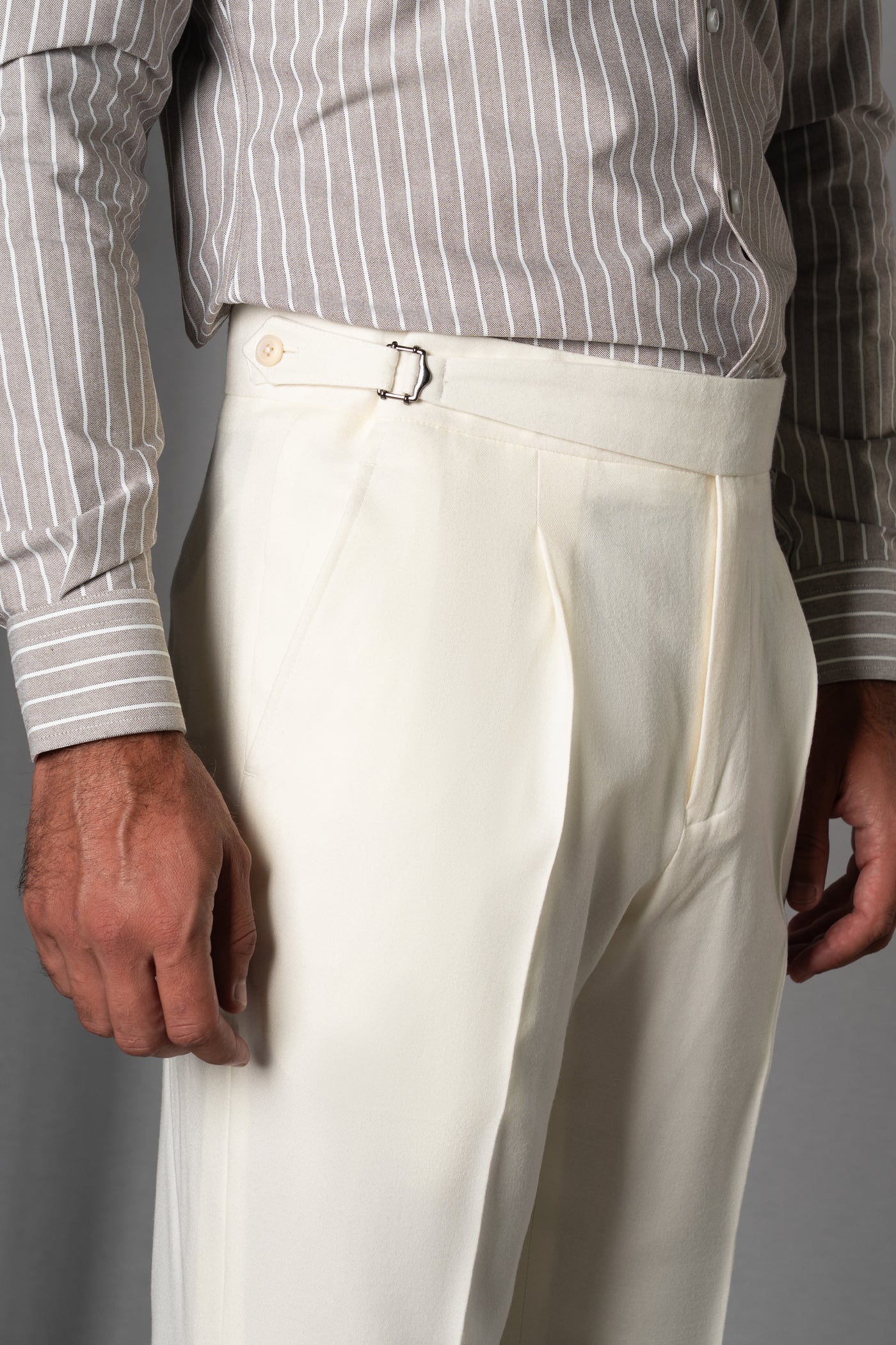 Flannel Ivory Wool Casual Pants