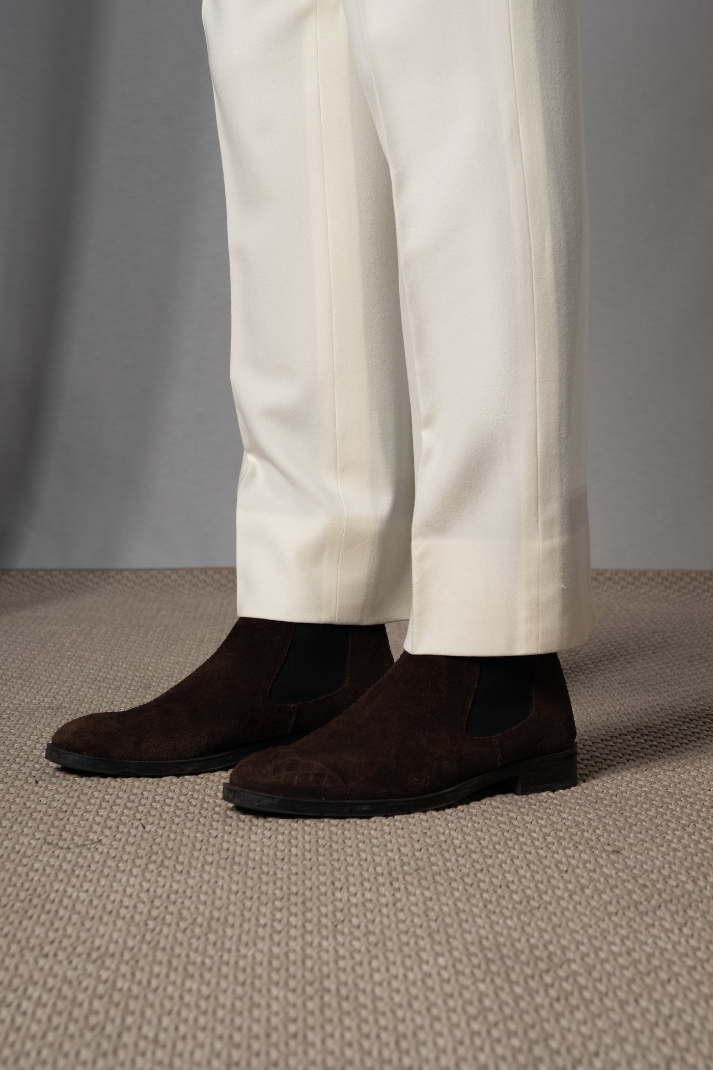 Flannel Ivory Wool Casual Pants