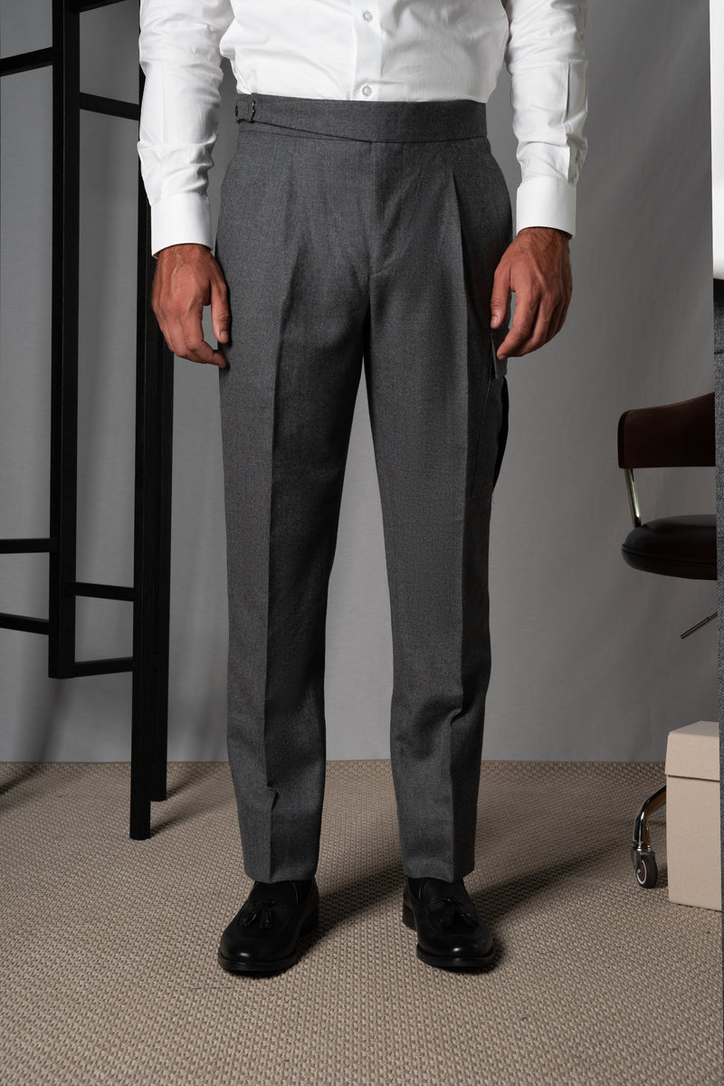 Flannel Light Grey Wool Casual Cargo Pants