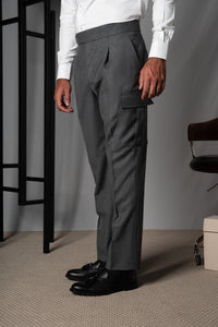 Flannel Light Grey Wool Casual Cargo Pants