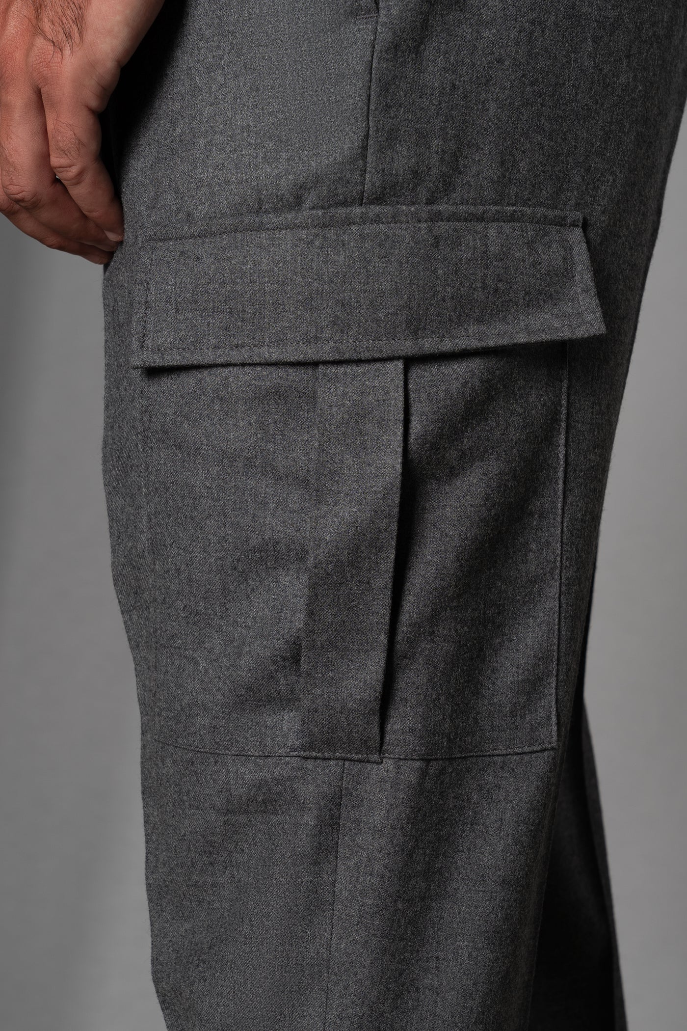 Flannel Light Grey Wool Casual Cargo Pants