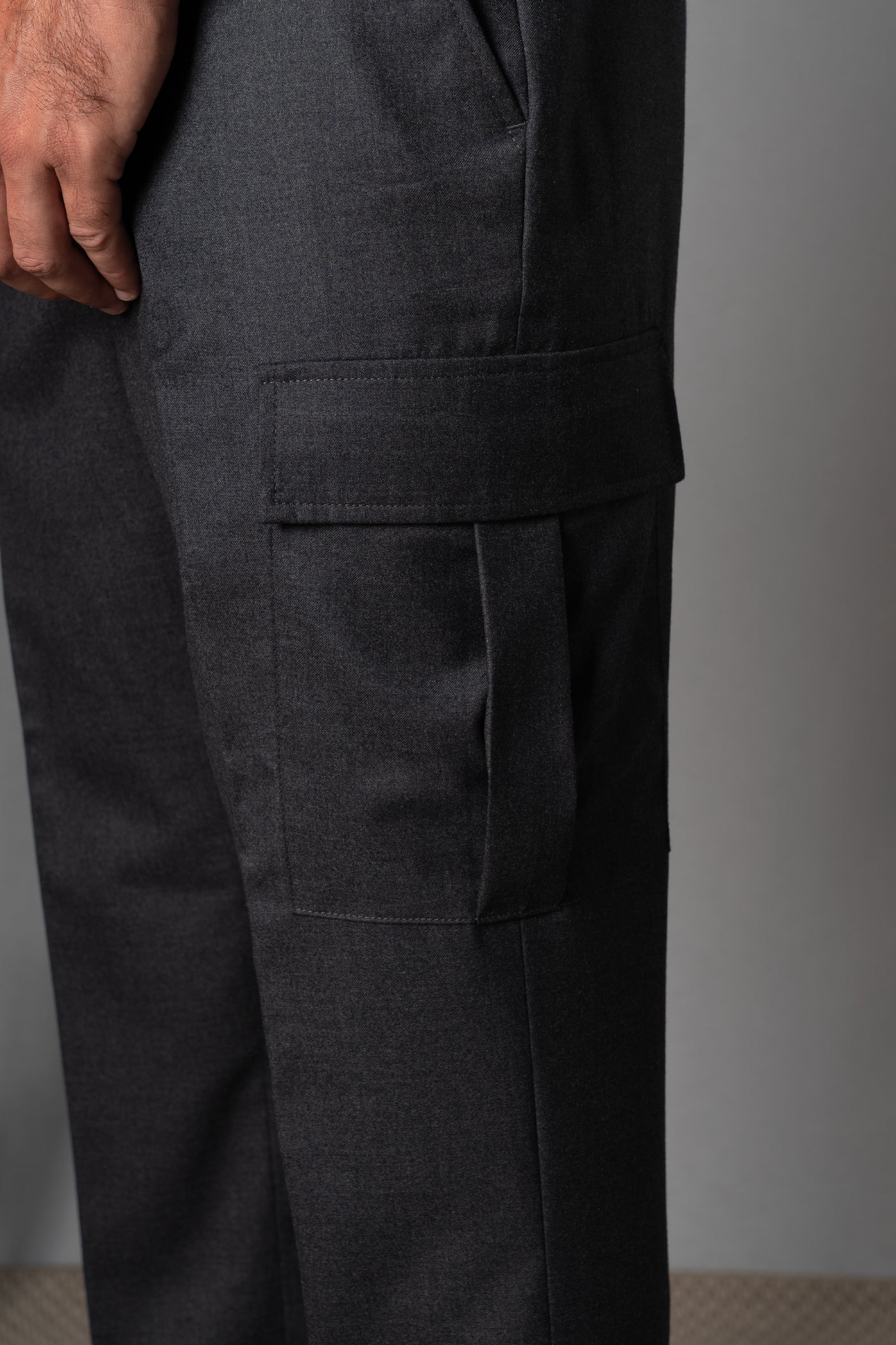 Flannel Stone Grey Wool Casual Cargo Pants