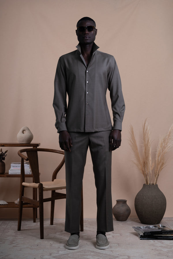 Plain Bison Wool Miami Casual Shirt