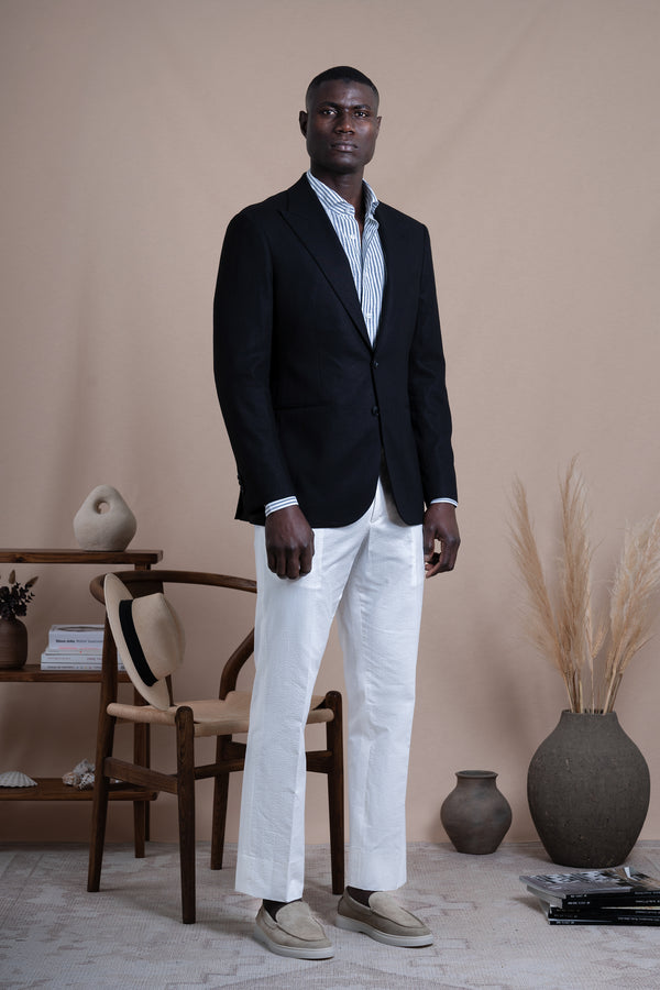 Plain Black Linen Blazer