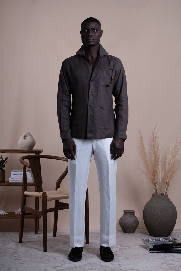 Plain Chocolate Brown Linen Overshirt